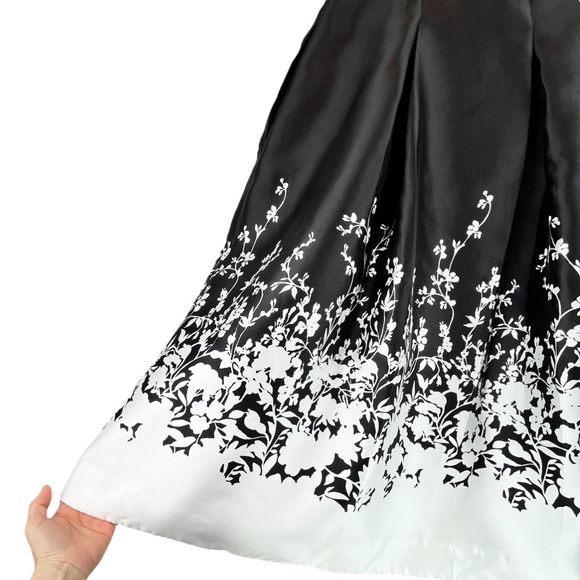 WHBM Graphic Floral Printed Midi Skirt Matte Satin Full Pockets Black White 16W - Picture 5 of 11